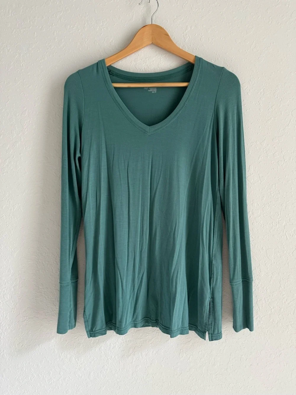 aerie Long Sleeve V-Neck Top in Teal Green - Picture 2 of 4